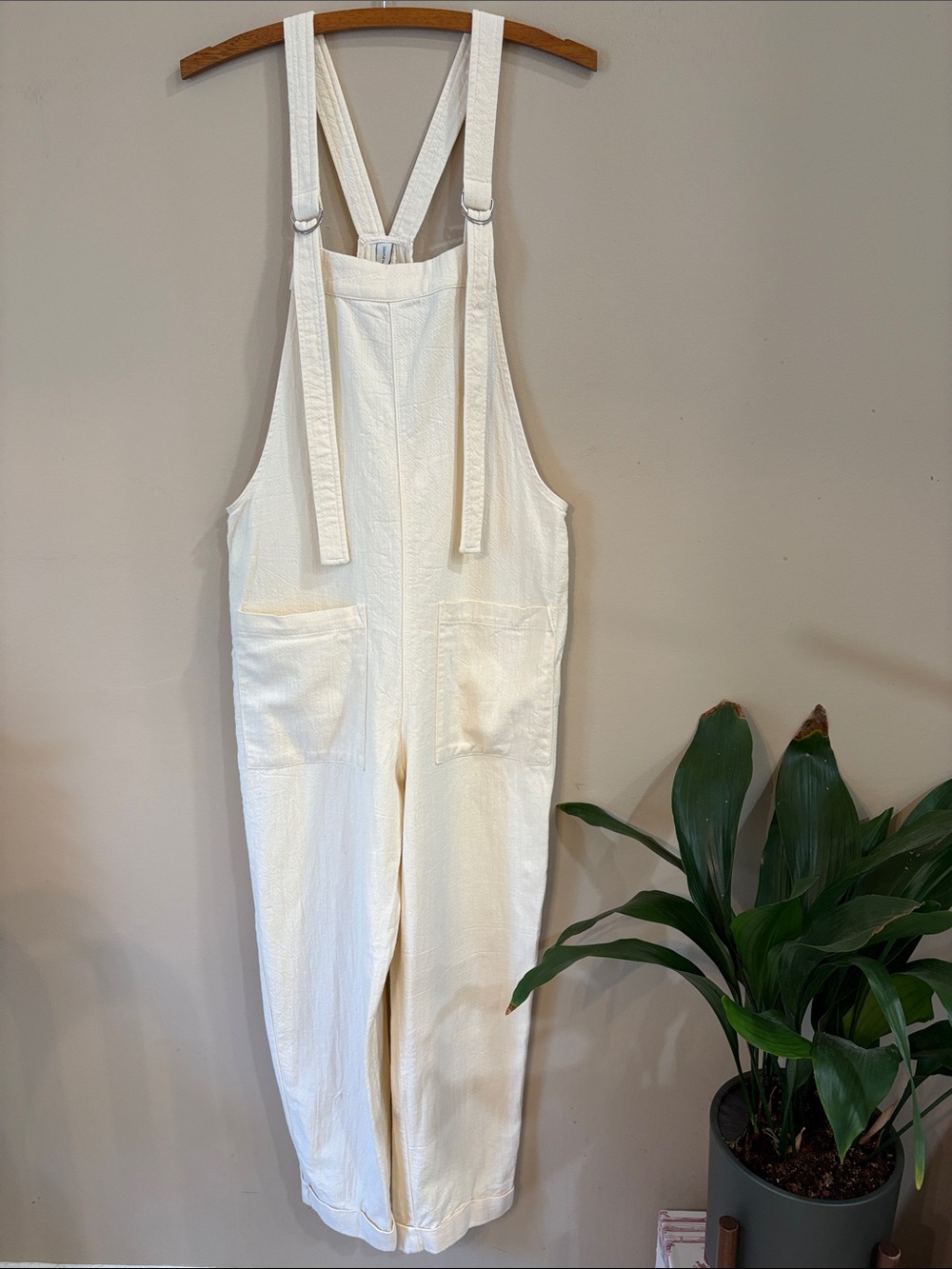 Gentle Fawn Cream Washed Cotton Overalls with Front Patch Pockets